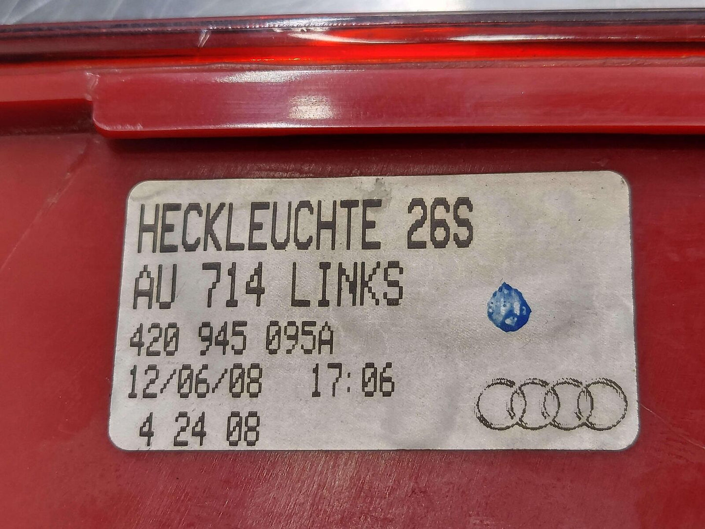08-13 Audi R8 LH Left Tail Light Lamp 420945095A 54K KMS *Scratch*