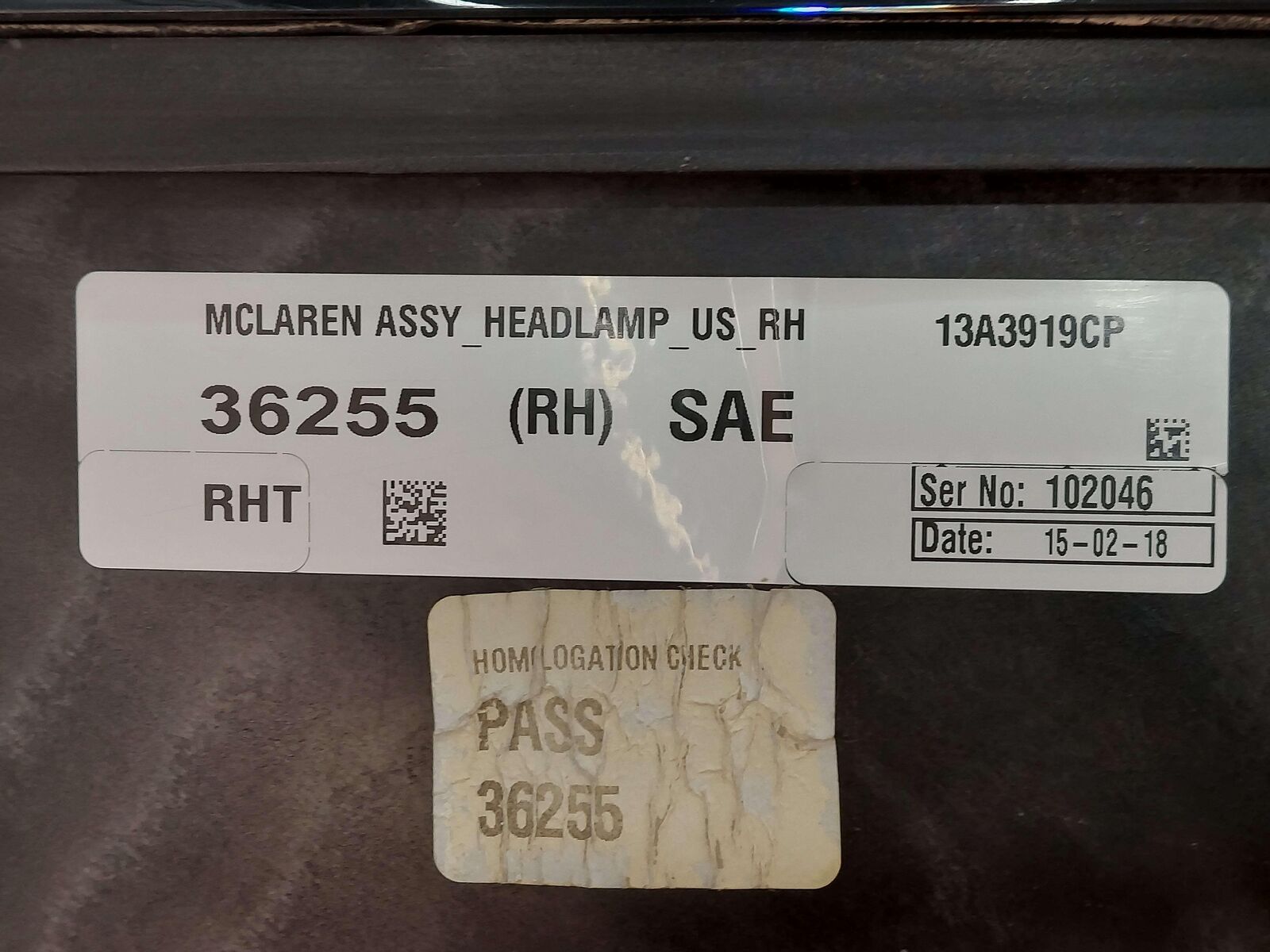 2018 Mclaren 570s RH Right Headlight Headlamp 13A3919CP