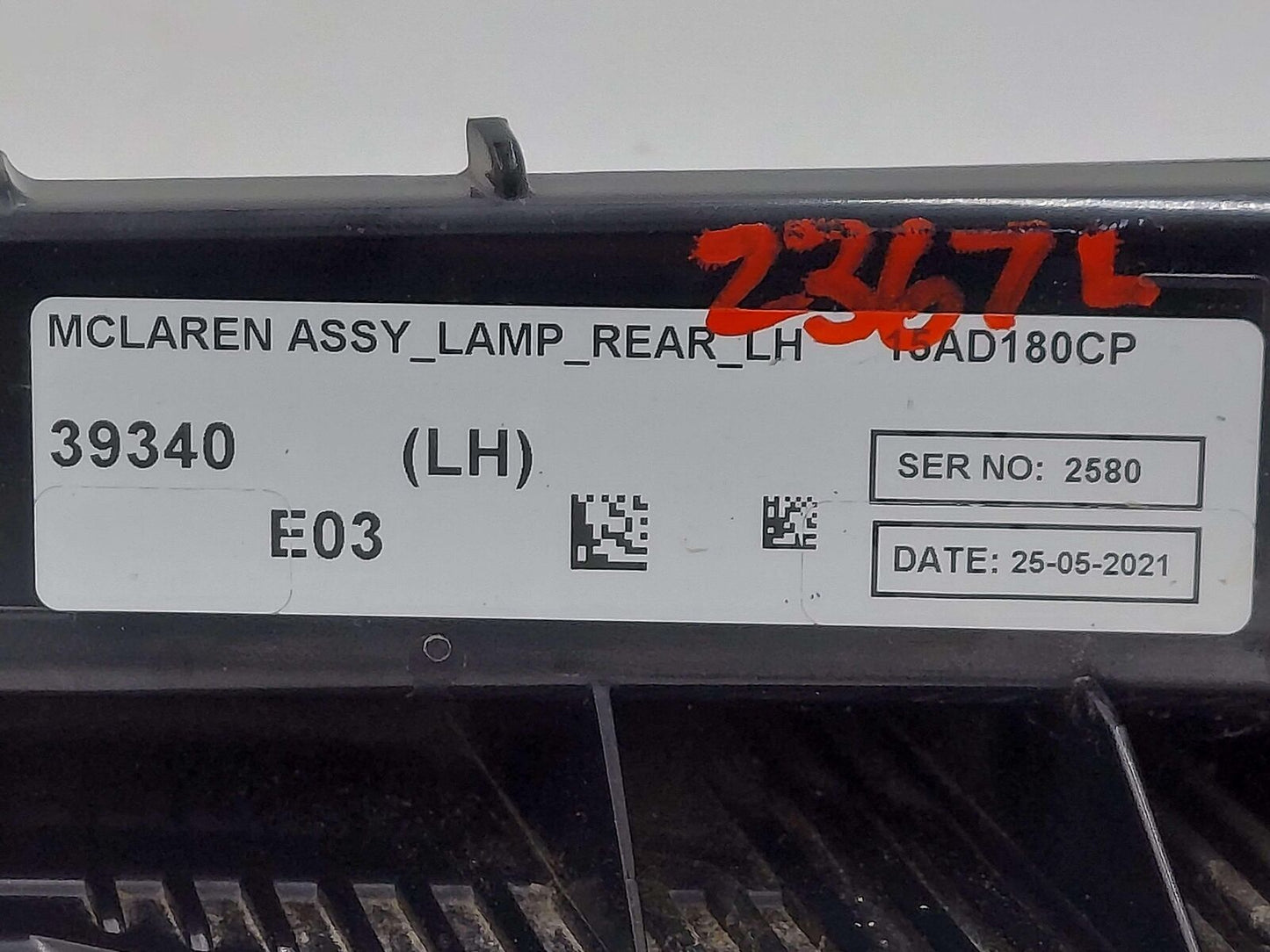 2021 MCLAREN GT LH LEFT TAIL LIGHT LAMP 15AD180CP