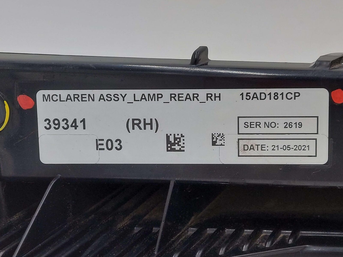 2021 MCLAREN GT RH RIGHT TAIL LIGHT LAMP 15AD181CP