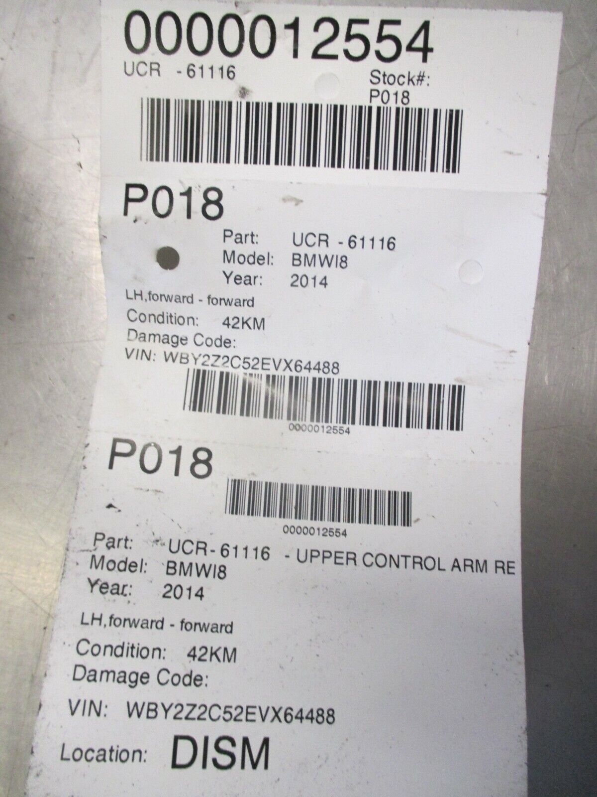P018 BMW I8 2014-2017 LEFT HAND REAR UPPER CONTROL ARM FORWARD 33326862409