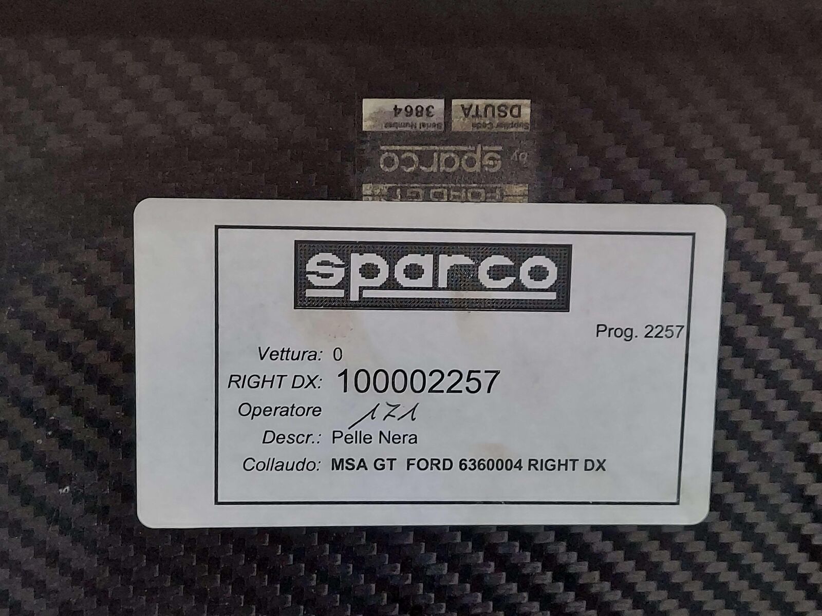 05-06 FORD GT GT40 SUPERCAR LH LEFT BLACK SPARCO CARBON FIBER SEAT *NOTES* OEM