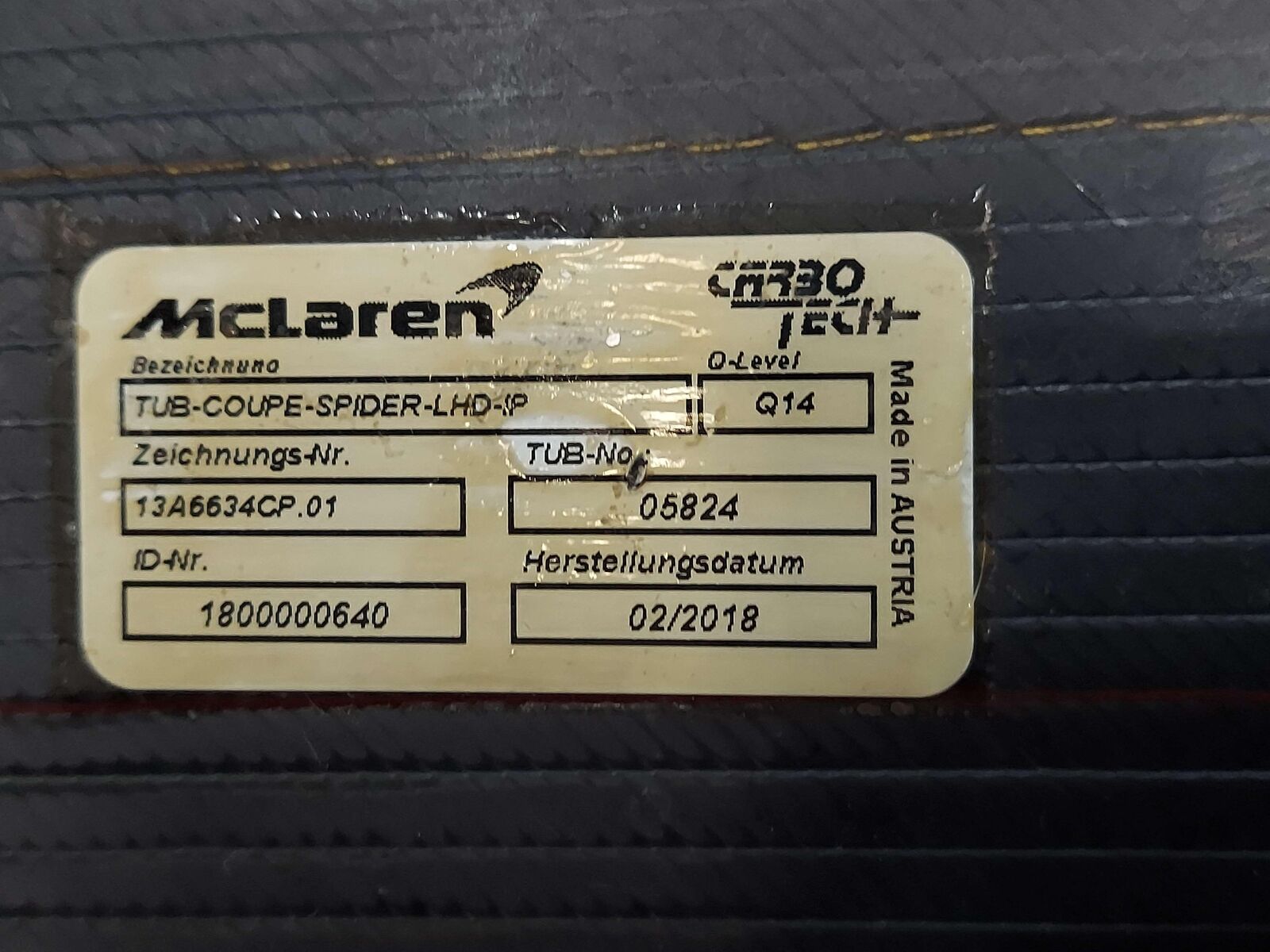 2018 Mclaren 570s Carbon Chassis Cockpit Frame Tub Monocoque 13A6634CP Note