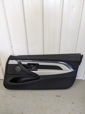 15-20 BMW M4 F82 Front RH Right Door Card Inner Trim Panel Black & Grey Leather