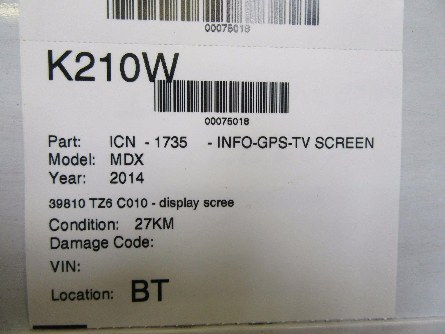K210W 14 2014 ACURA MDX DISPLAY INFO SCREEN 39810-TZ6-C010-M1